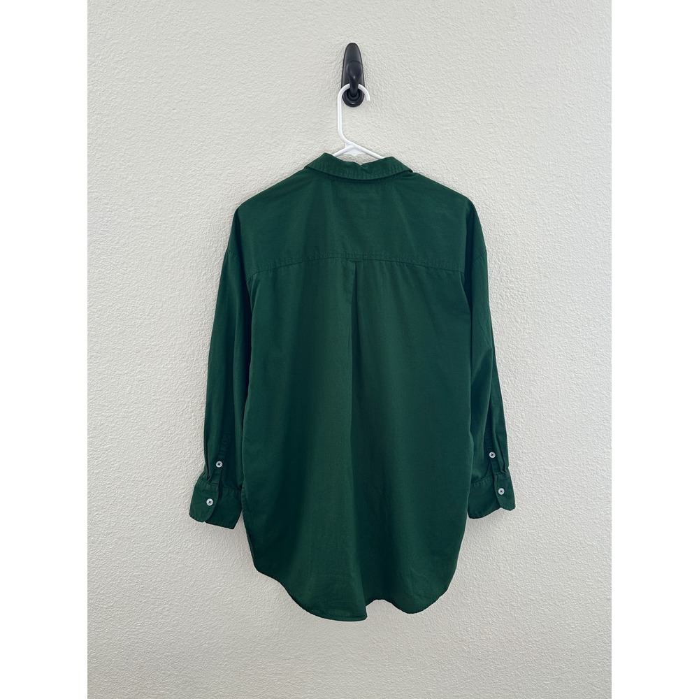 Maeve Button Down Shirt Women Medium Green Cotton High Low Long Sleeve Pocket - Picture 4 of 8